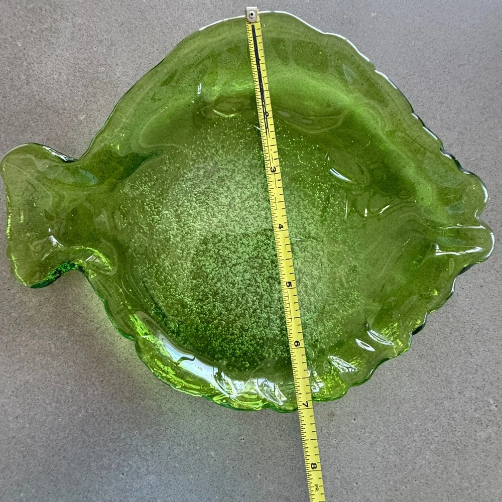 Hand Blown fish shaped Art Bubble Glass Dishes set of 2